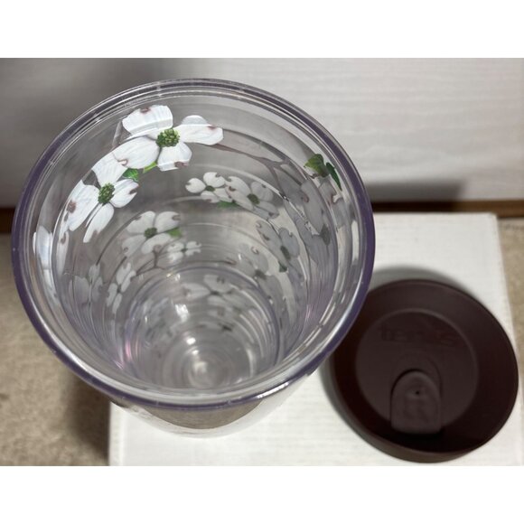 Tervis Insulated Tumbler Dogwood Flower With Brown Lid 24 Oz Clear Plastic - Picture 7 of 10